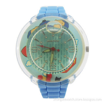 Moving water fashion watches with plastic case, silicone strap and Japan movement